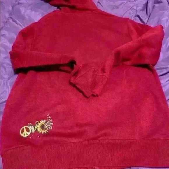 One of a kind custom burgundy  sunflower hoody size medium - Picture 2 of 3